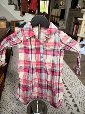GAP Pink Plaid Button-Front Shirt Dress with Aqua Stripes